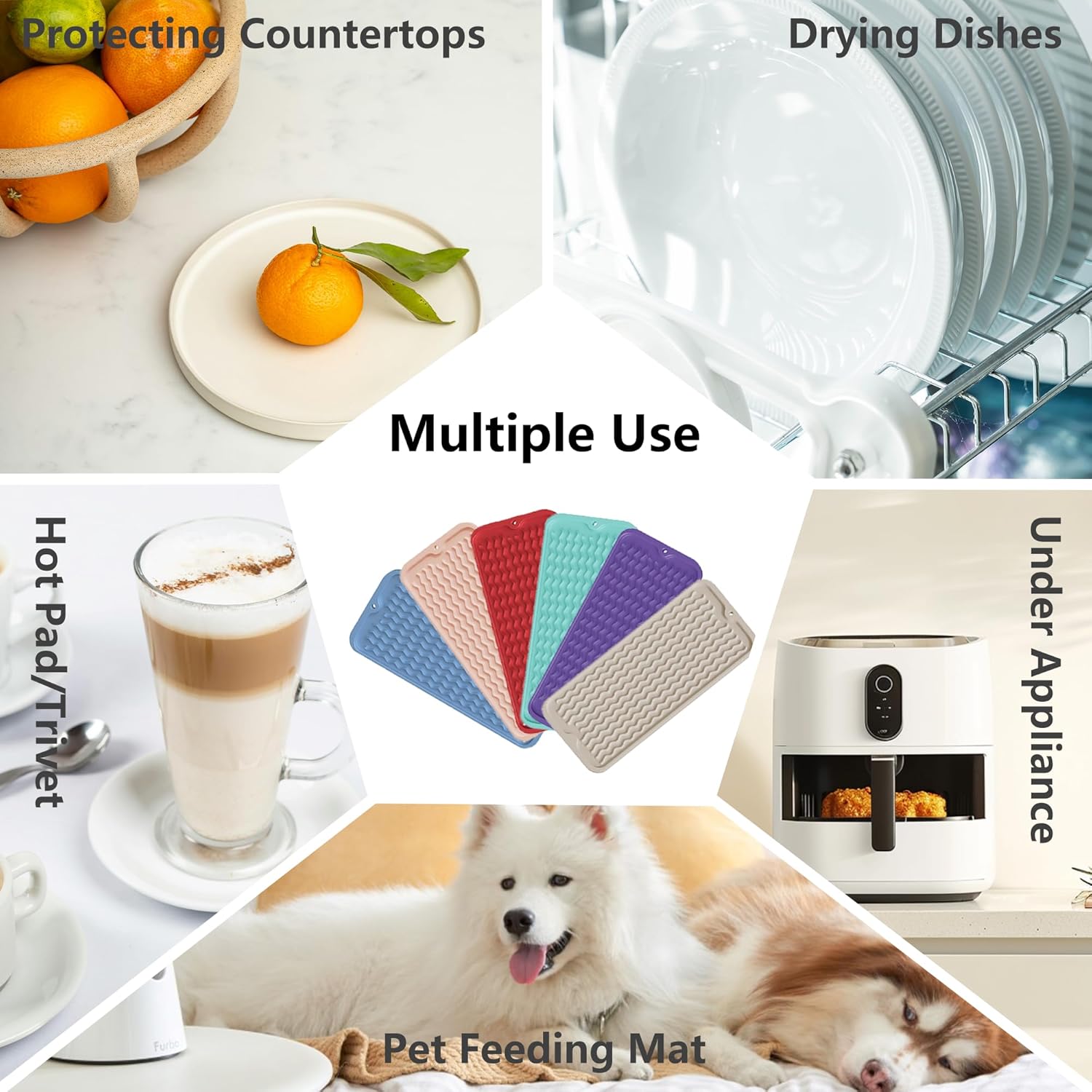 ZLR Silicone Dish Drying Mat for Kitchen Counter, Eco-Friendly Fast Dry Dish Mat, Easy Clean Multi