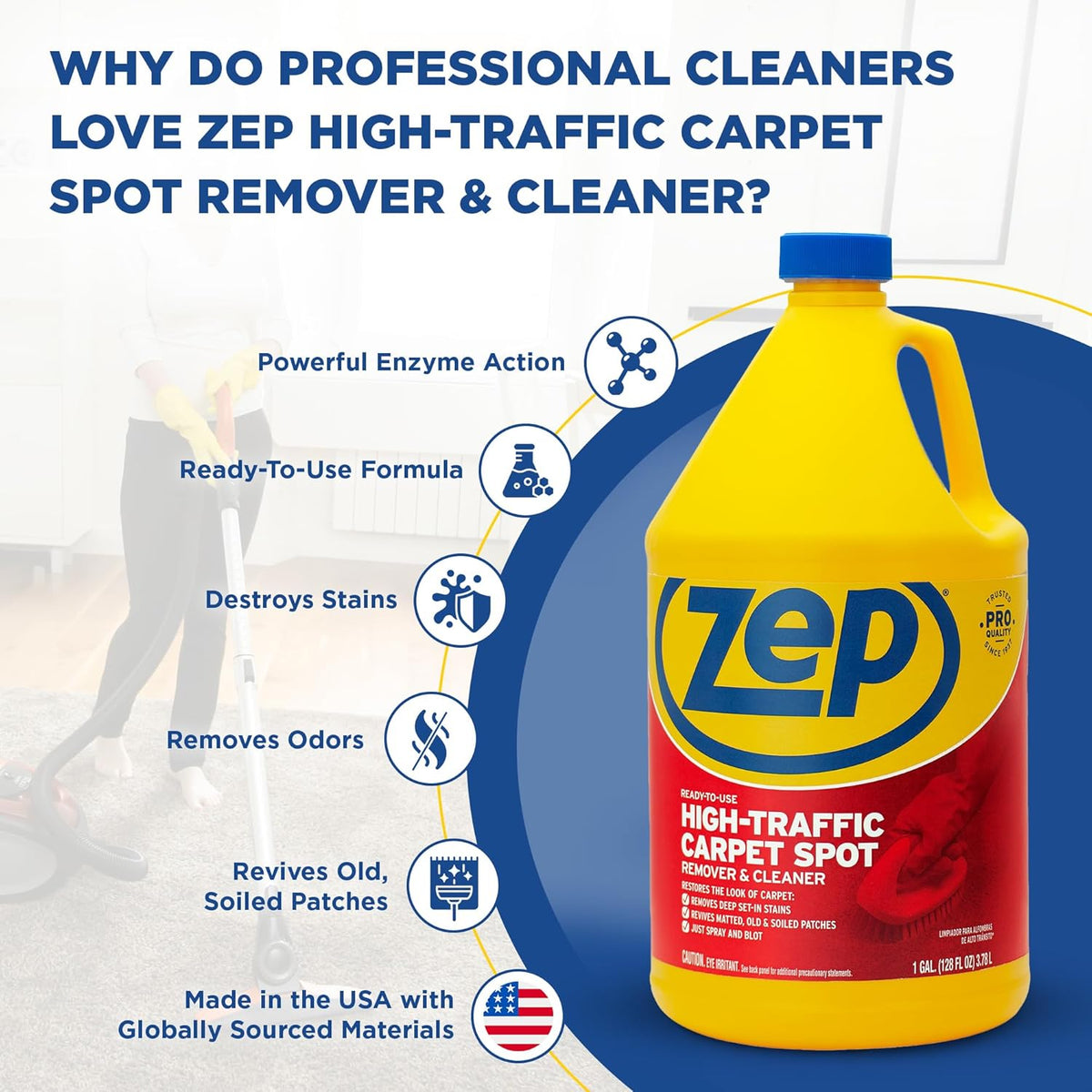Zep High Traffic Carpet Cleaner - 1 Gallon (Case of 4) ZUHTC128 - Penetrating Formula Removes Deep