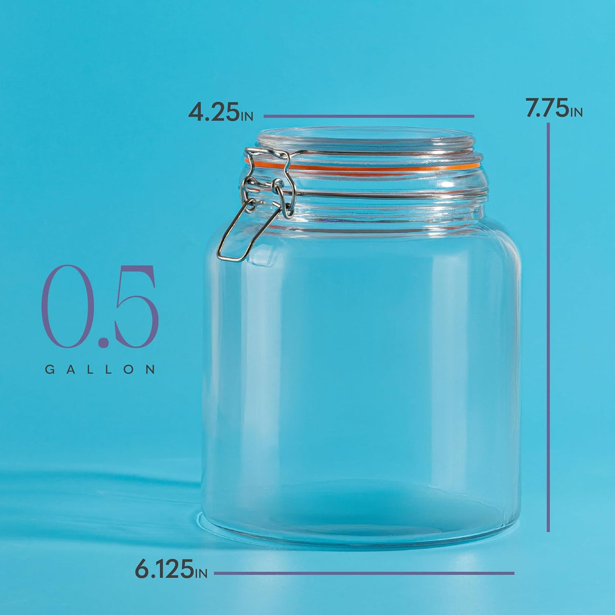 kitchentoolz Half Gallon Glass Large Mason Jars with Airtight Lid - 64oz Wide Mouth Flour & Sugar