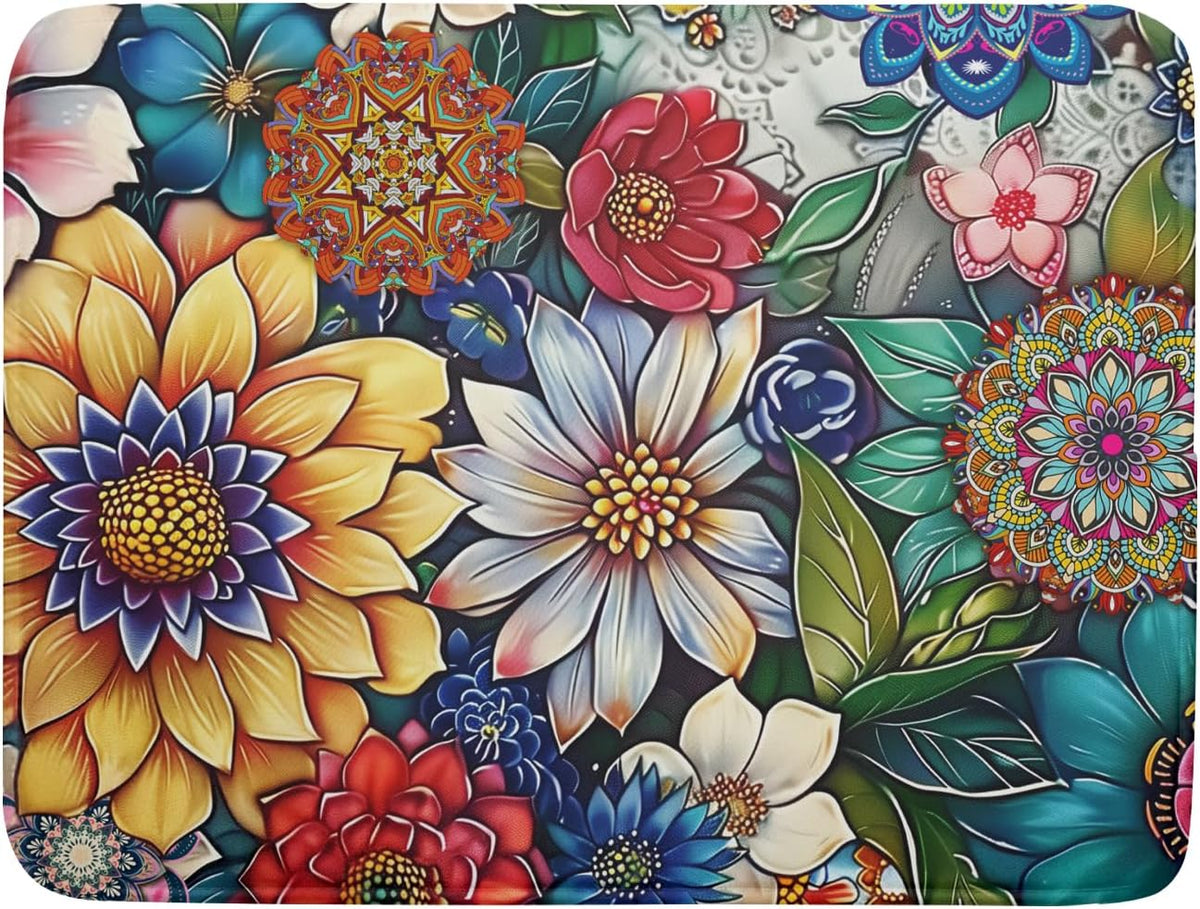 Boho Floral Dish Drying Mat for Kitchen Counter 18x24 Inch Super Absorbent Microfiber Kitchen