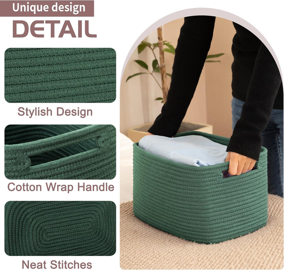 OIAHOMY 4 Pack Storage Baskets for Organizing, Cube Storage Bins for Shelves, Rectangle Storage