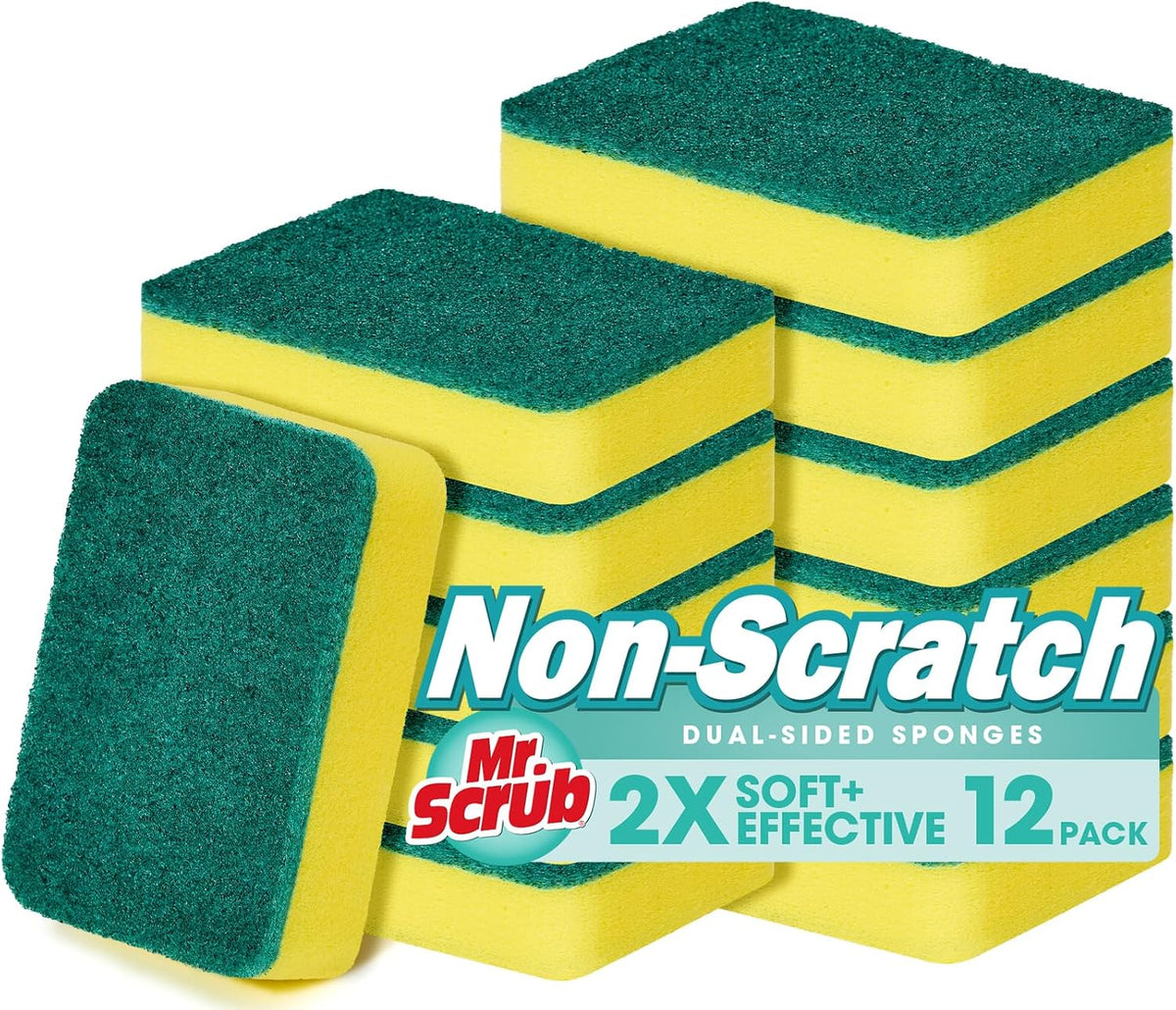 Sponges Kitchen Scrub Dish Sponge Scouring Pad, 12 Pack Cleaning Brush Scrubber Supplies for Soap
