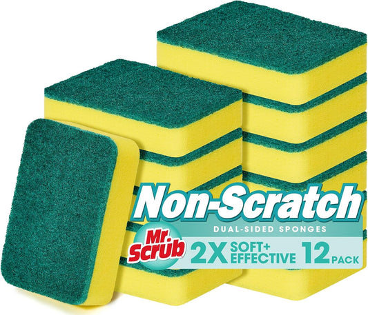 Sponges Kitchen Scrub Dish Sponge Scouring Pad, 12 Pack Cleaning Brush Scrubber Supplies for Soap