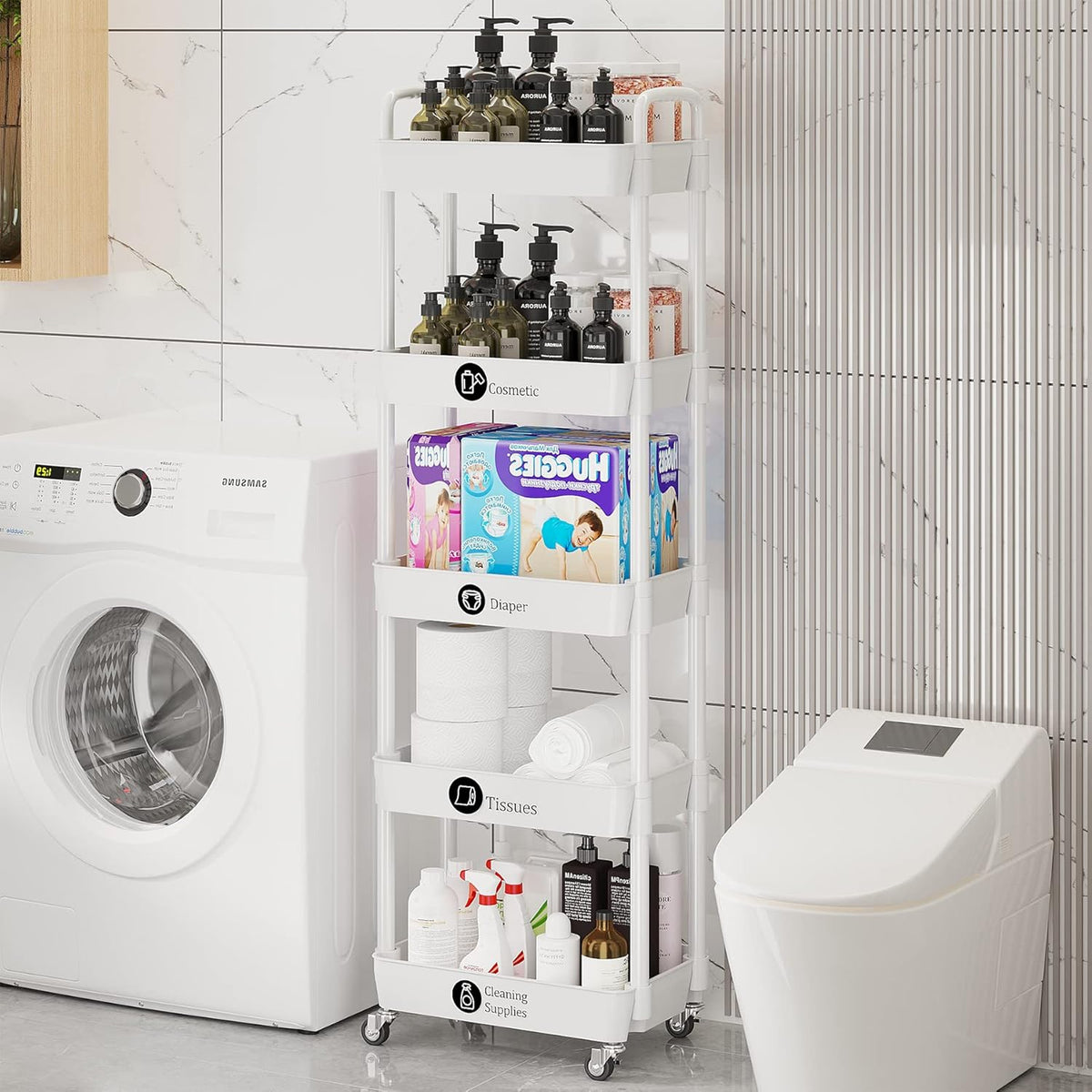 Laiensia 5-Tier Rolling Cart with Wheels,Multifunction Utility Storage carts, Kitchen Storage