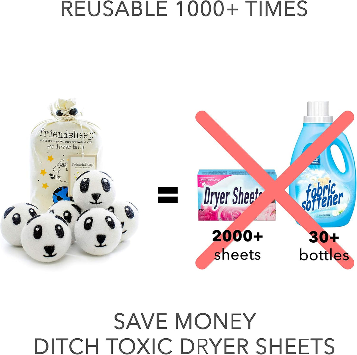Friendsheep Wool Dryer Balls 6 Pack XL Organic Premium Reusable Cruelty Free Handmade Fair Trade No