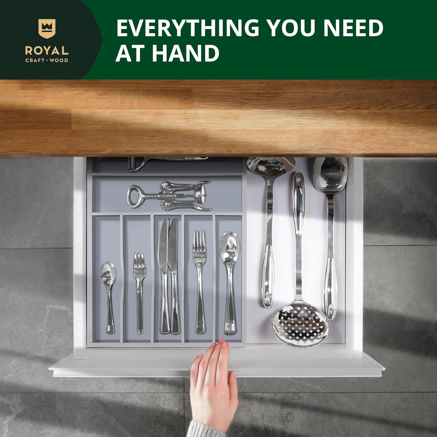 ROYAL CRAFT WOOD Luxury Bamboo Kitchen Drawer Organizer - Silverware Organizer - Utensil Holder and