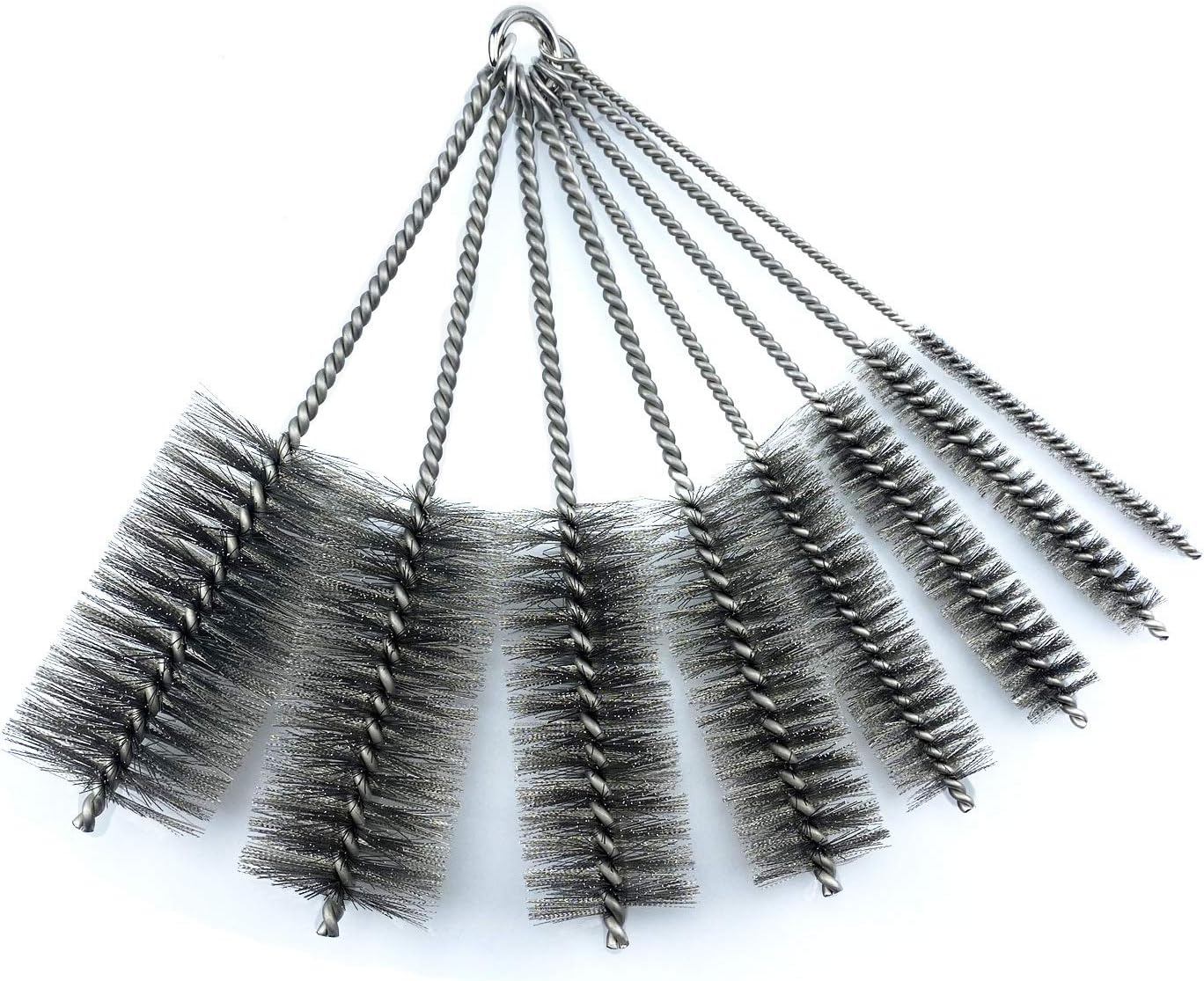 Pipe Cleaning Brush Set Stainless Steel Bristles, 8 Piece Variety Pack for Auto Parts, Bottles