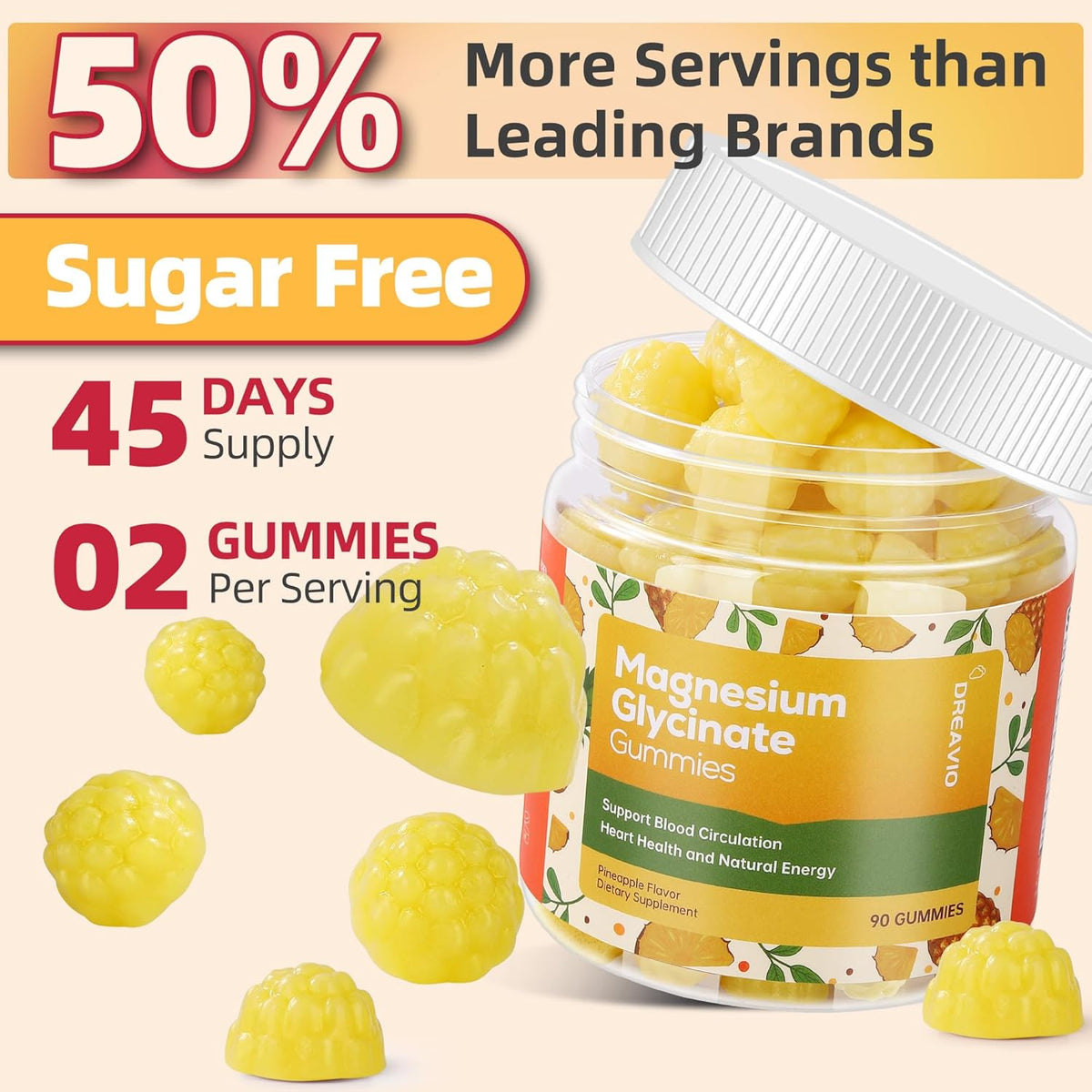 90 Count Magnesium Glycinate Gummies 400mg w/Ashwagandha Supplement - Sugar Free Zinc Magnesium