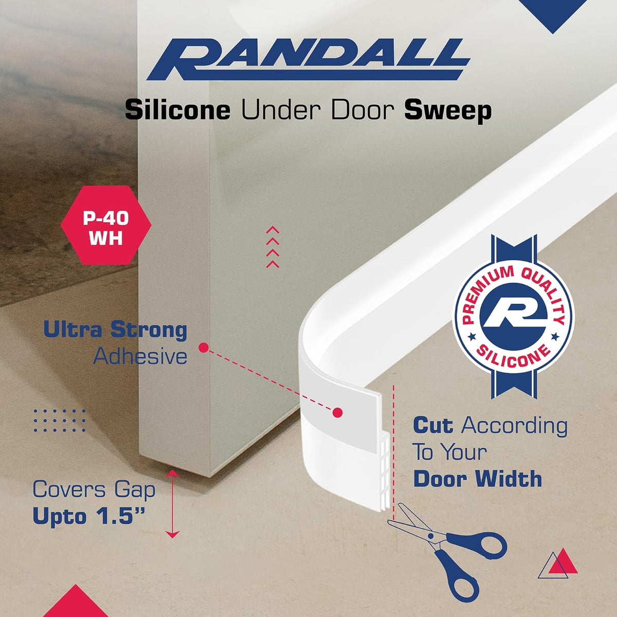 Adhesive Backed Door Draft Stopper – Silicone Under Door Sweep for Interior & Exterior Doors, Noise