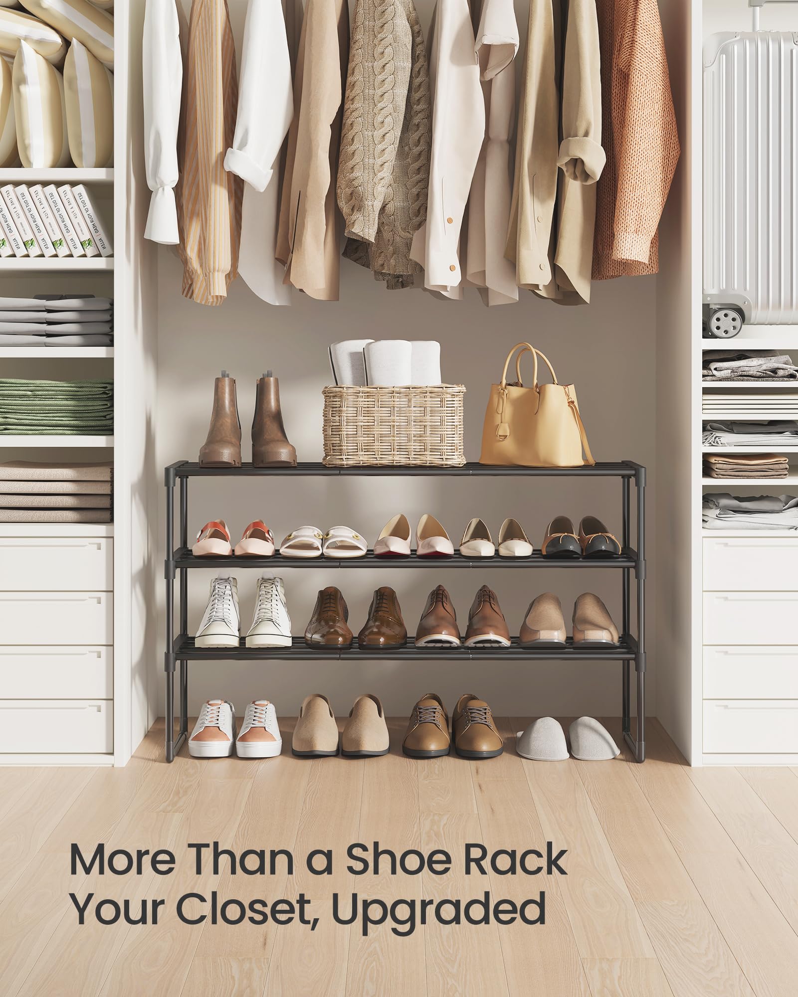 SONGMICS Shoe Rack, 3-Tier Shoe Organizer, Metal Storage Shelf, Upright or Upside Down, for 16-20