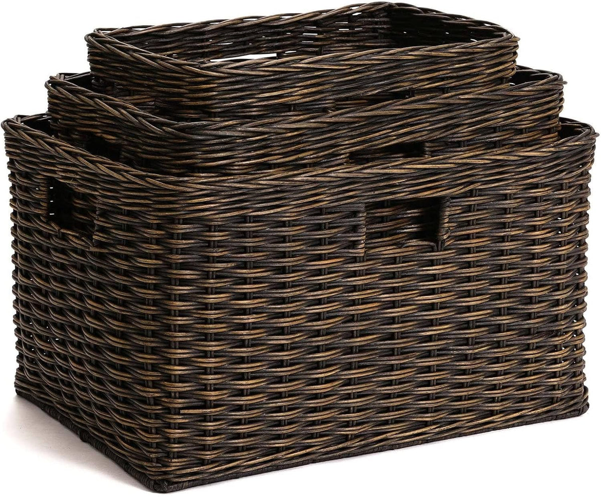 The Basket Lady Tall Rectangular Wicker Storage Basket, Large, 22.5 in L x 16 in W x 12.5 in H