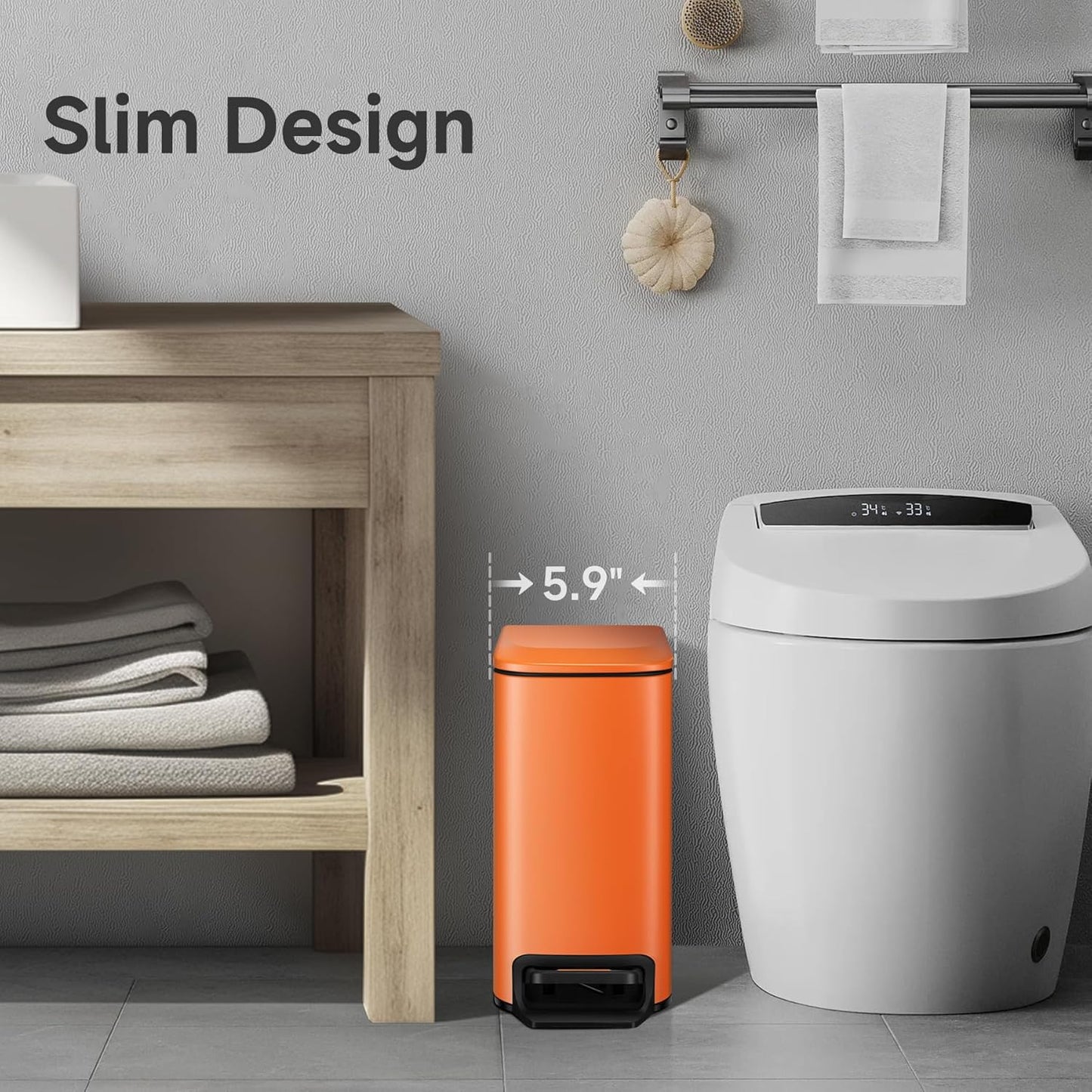 TIPGO Small Bathroom Trash Can with Lid Soft Close, 6 Liter / 1.6 Gallon Stainless Steel Garbage