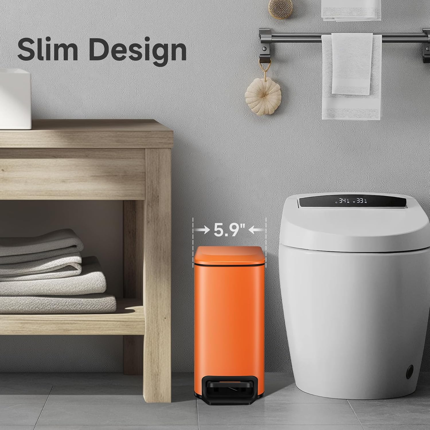 TIPGO Small Bathroom Trash Can with Lid Soft Close, 6 Liter / 1.6 Gallon Stainless Steel Garbage
