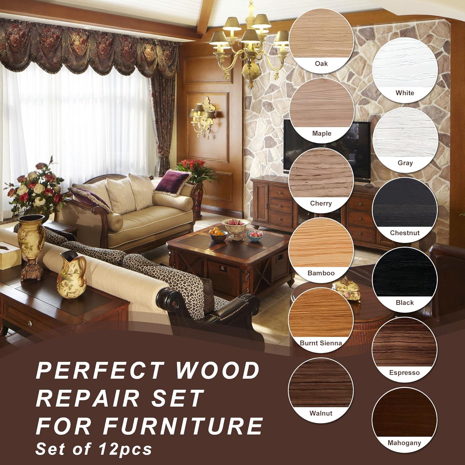 Wood Furniture Repair Kit, 12 Colors Wood Repair Kit, Wood Touch up Fillers, Repair Scratch