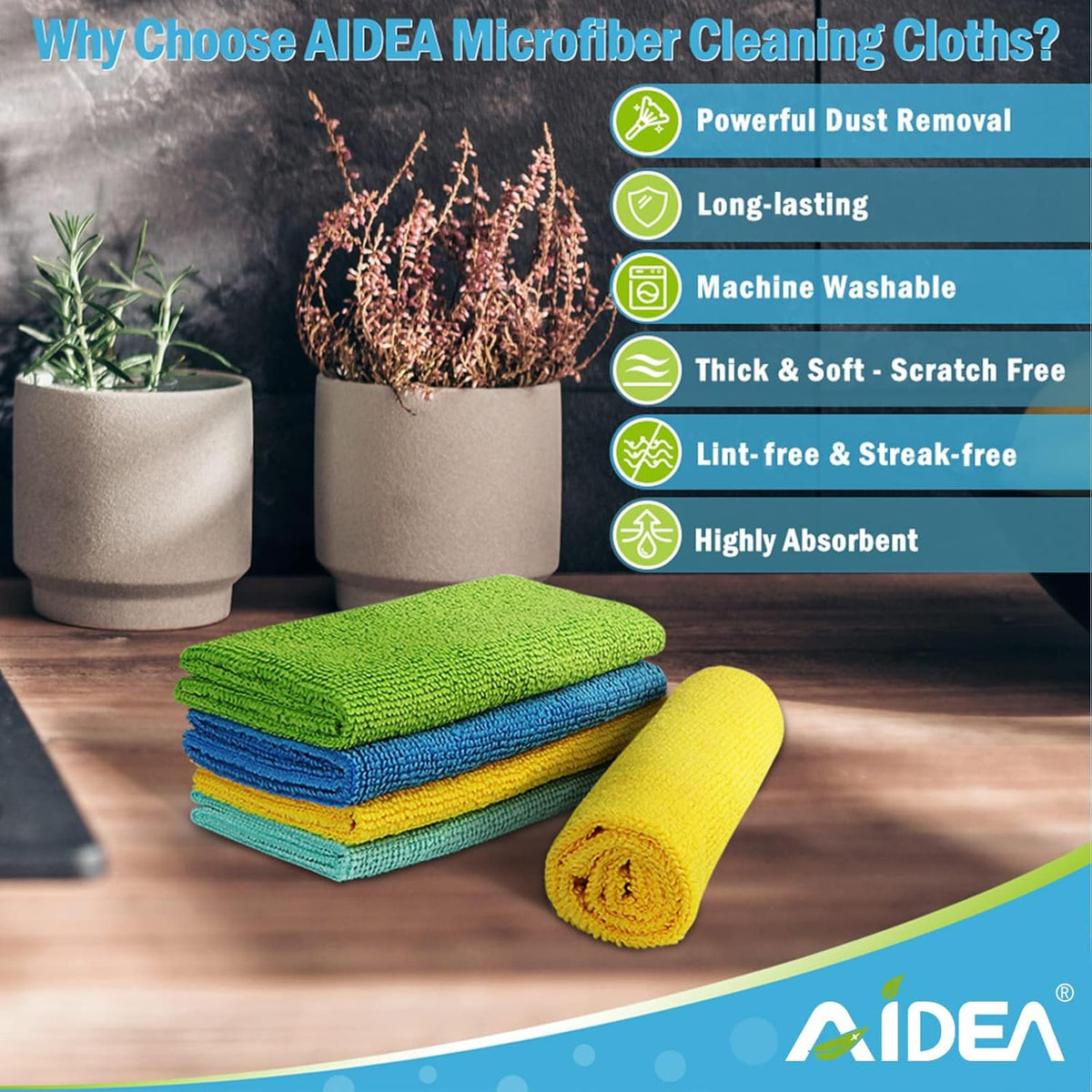 AIDEA Microfiber Cleaning Cloth, 50PK, Microfiber Towels for Cars, All Purpose Cleaning Rags for