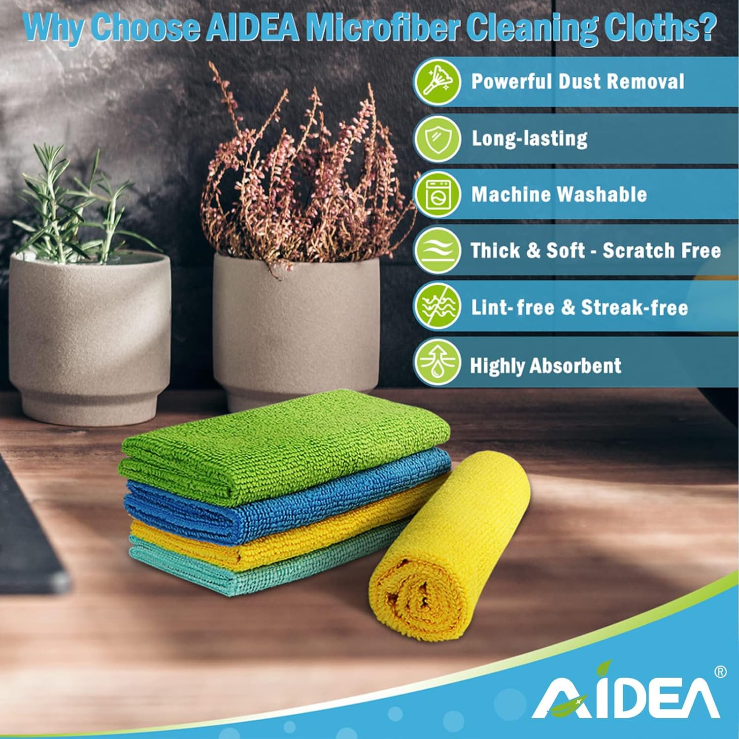 AIDEA Microfiber Cleaning Cloth 100PK, Soft Absorbent Rags, Microfiber Towels for Cars, Kitchen