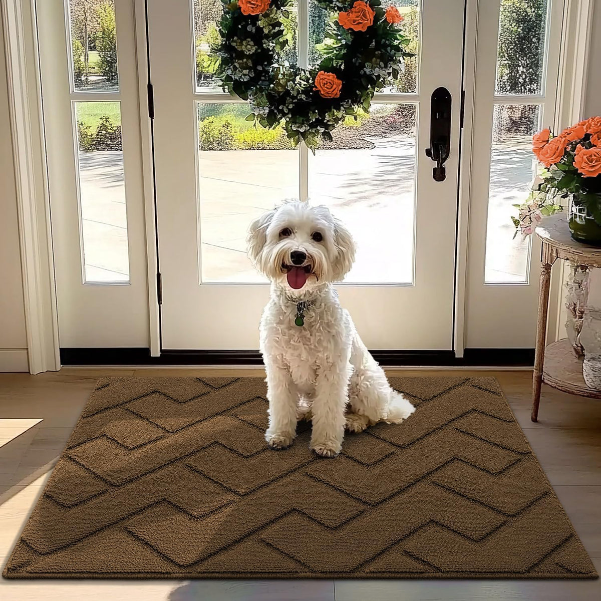 hicorfe Front Door Mat Outside Entrance,32"x40" Absorbent Muddy Dirt Resist Welcome Door Mats