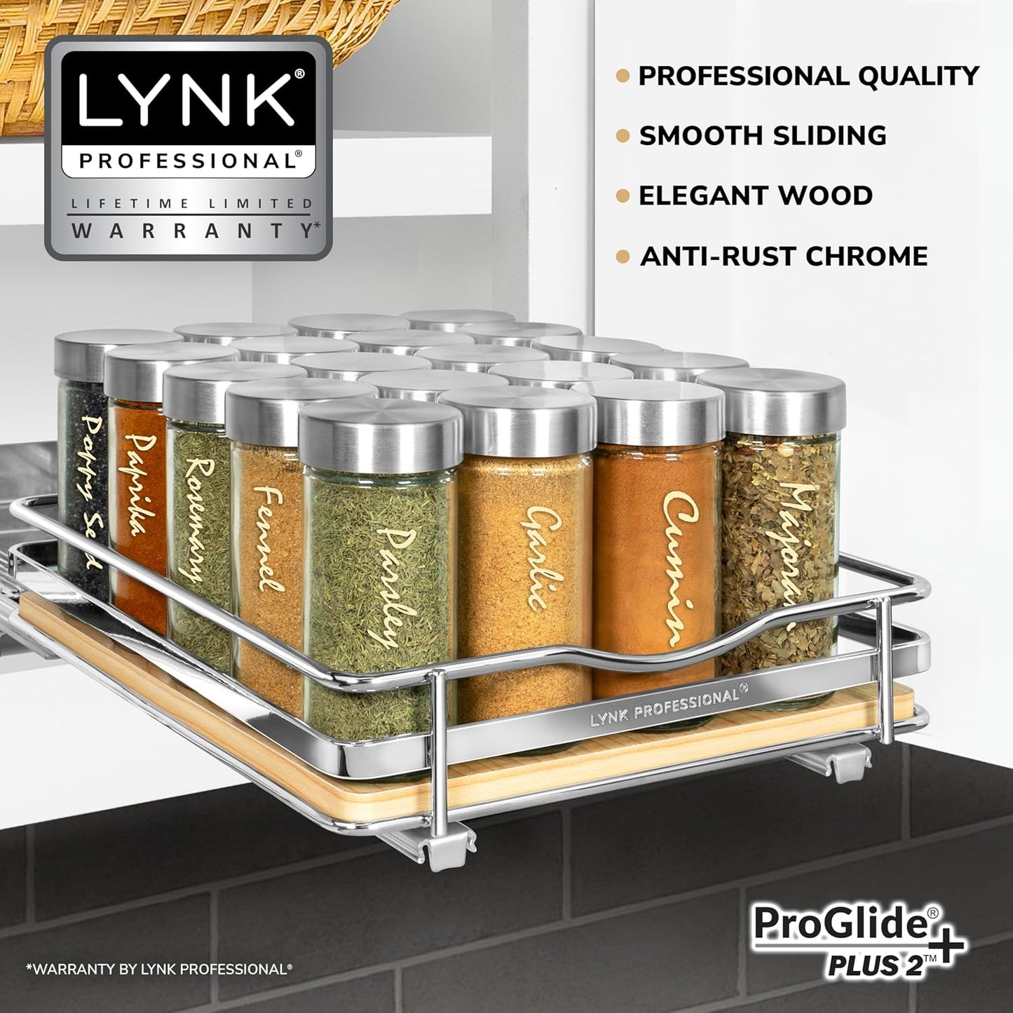 LYNK PROFESSIONAL® Élite™ Pull Out Spice Rack Organizer for Inside Kitchen Cabinets - 8-1/4 inch