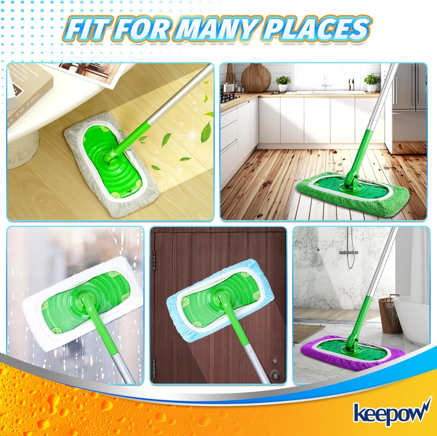 KEEPOW Reusable Microfiber Mop Pads for Swiffer Sweeper Mop, Washable Wet Pad Refills for Wet & Dry
