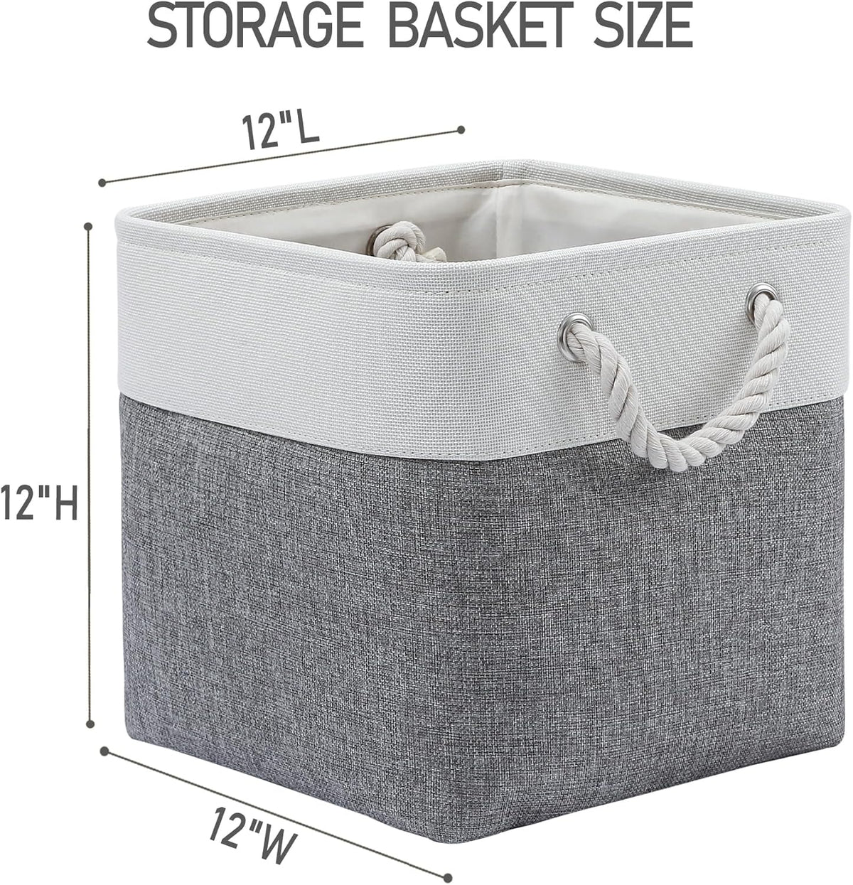12 x 12 Inch Cube Storage Bins, 6 Pack Large Collapsible Fabric Storage Bin with Ropes, Foldable