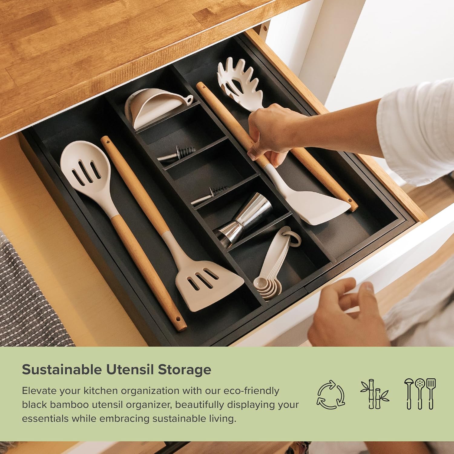 KitchenEdge Adjustable Kitchen Drawer Organizer for Utensils and Junk, Food-Safe Contract Grade