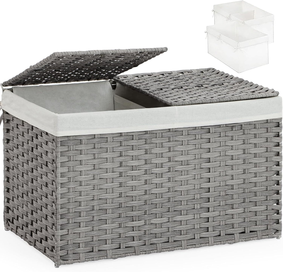 Storage Basket with Lid Wicker Baskets for Storage with 2 Separate Lid 42.3 Gallon (160 L) 29.9 x