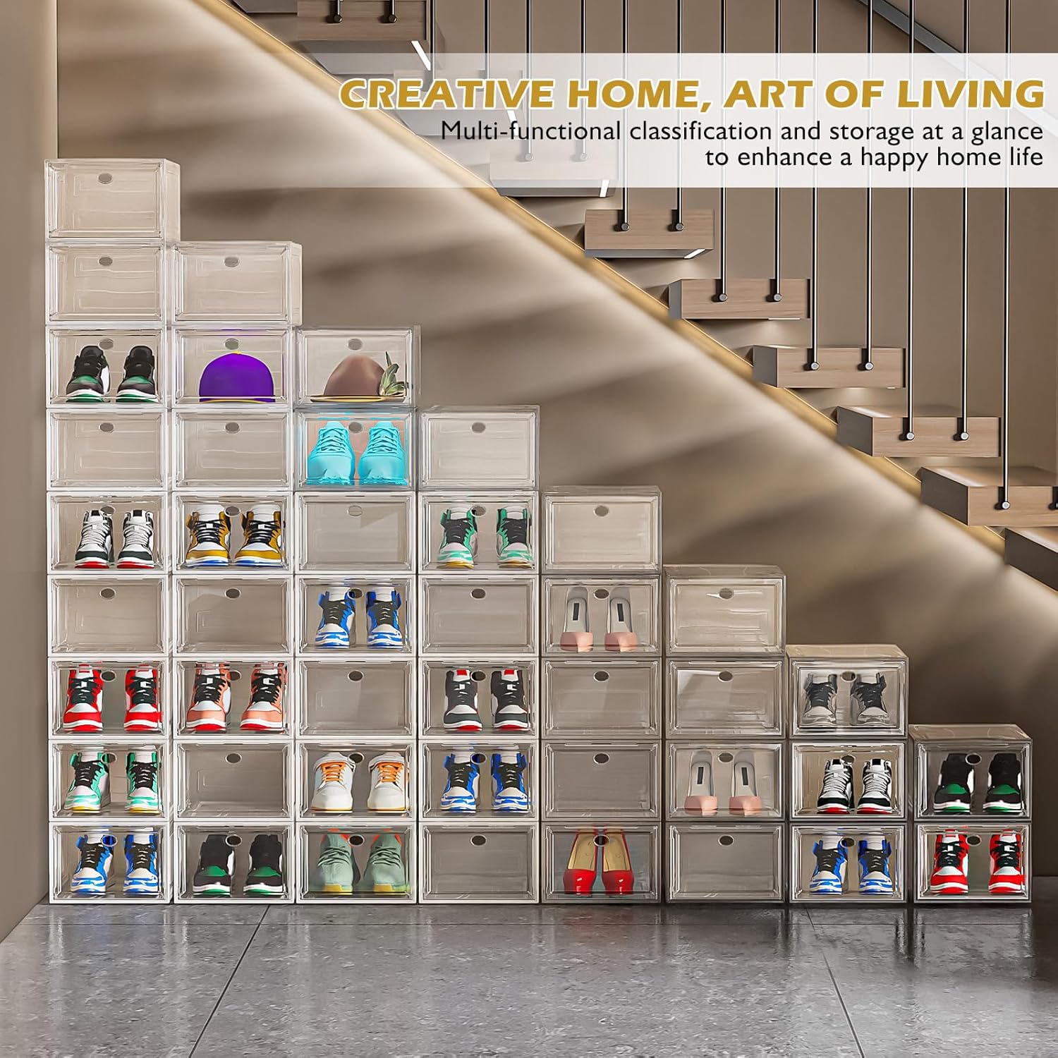 7 code Large Clear Shoe Boxes Organizer【Thicker Material】 Stronger Shoe Box with Magnetic Door