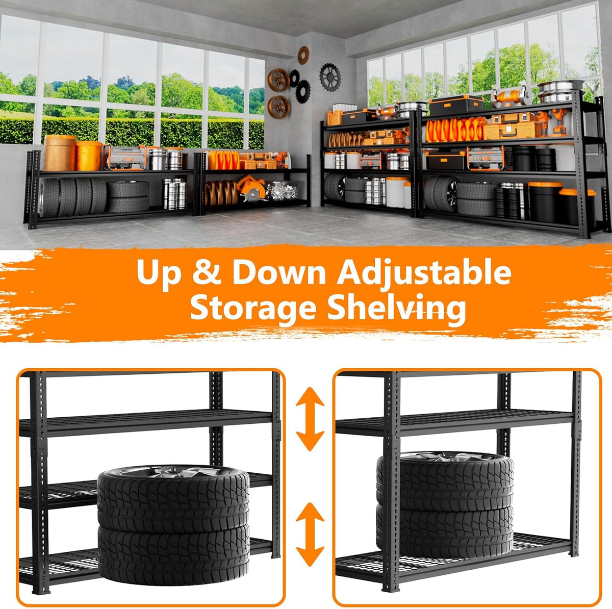 Storage Shelves Heavy Duty 3 PCS, 48"L x 18"W x 60"H Garage Wire Shelving Unit Loads 2640LBS