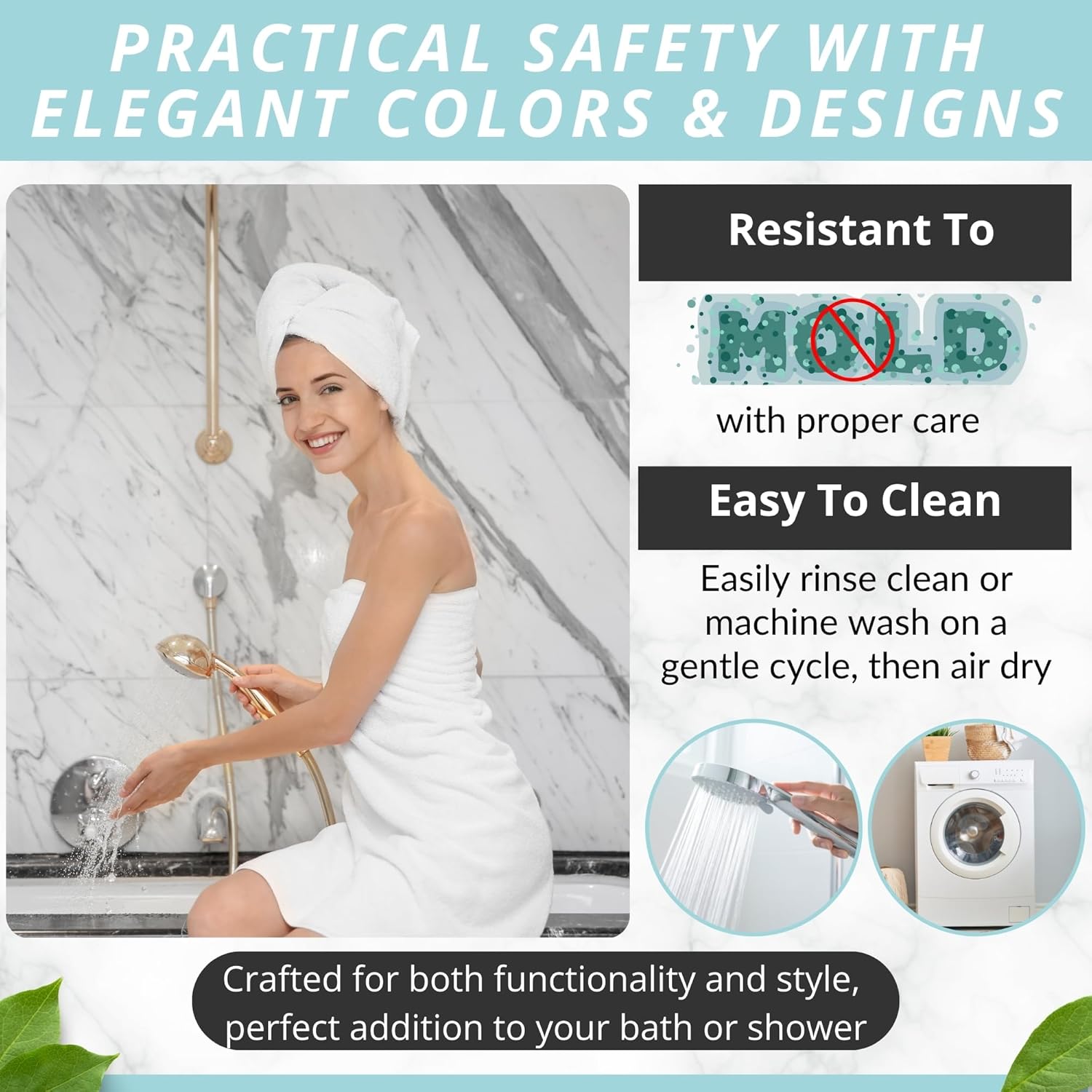 ENKOSI Bath Mat – 40 x 16 Inch Non-Slip Shower Mat for Bath Tub & Shower with Strong Suction Cups