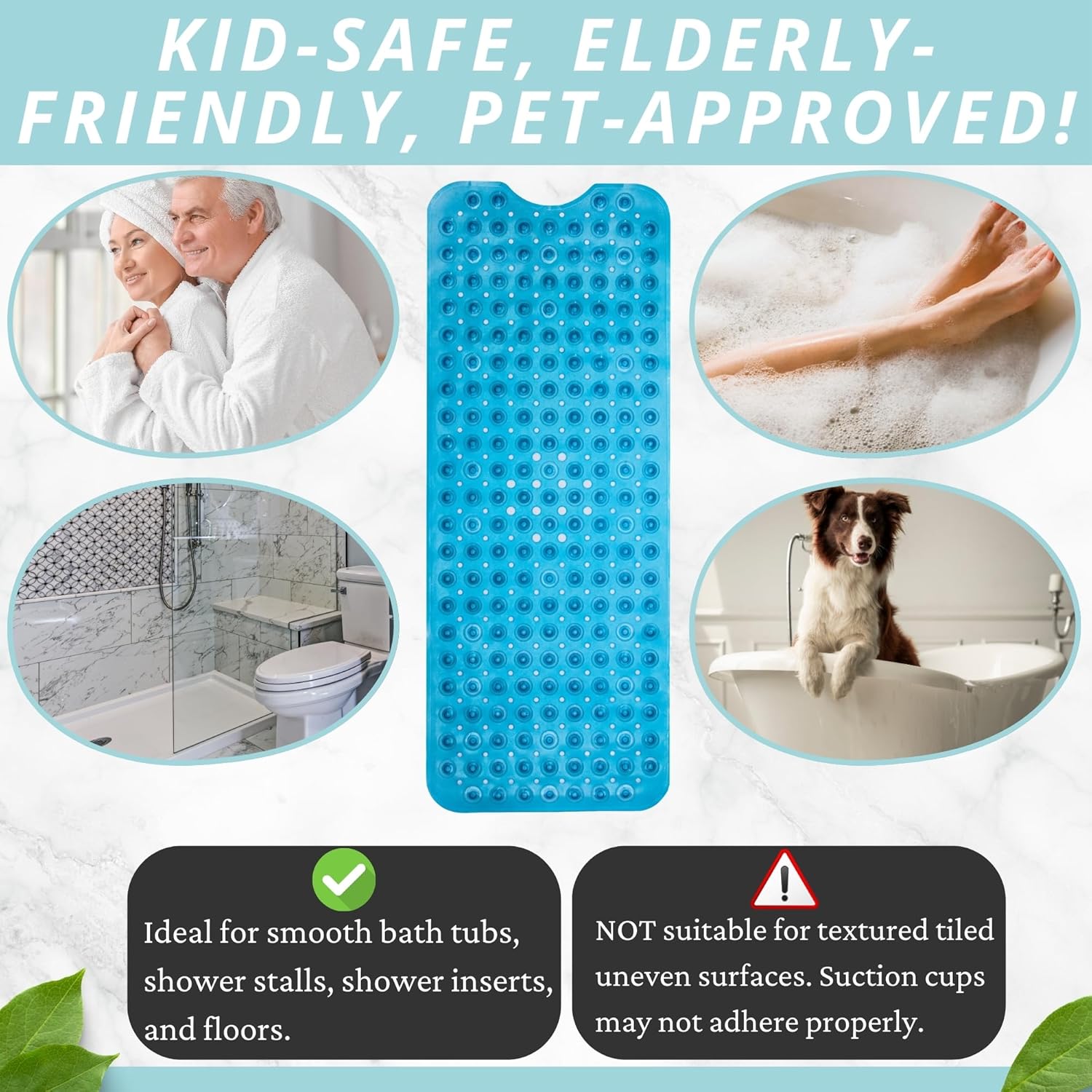 ENKOSI Bath Mat - Large Non Slip Bathtub & Shower Mat - Extra Long 40 x 16 Inch Bathroom Mats for