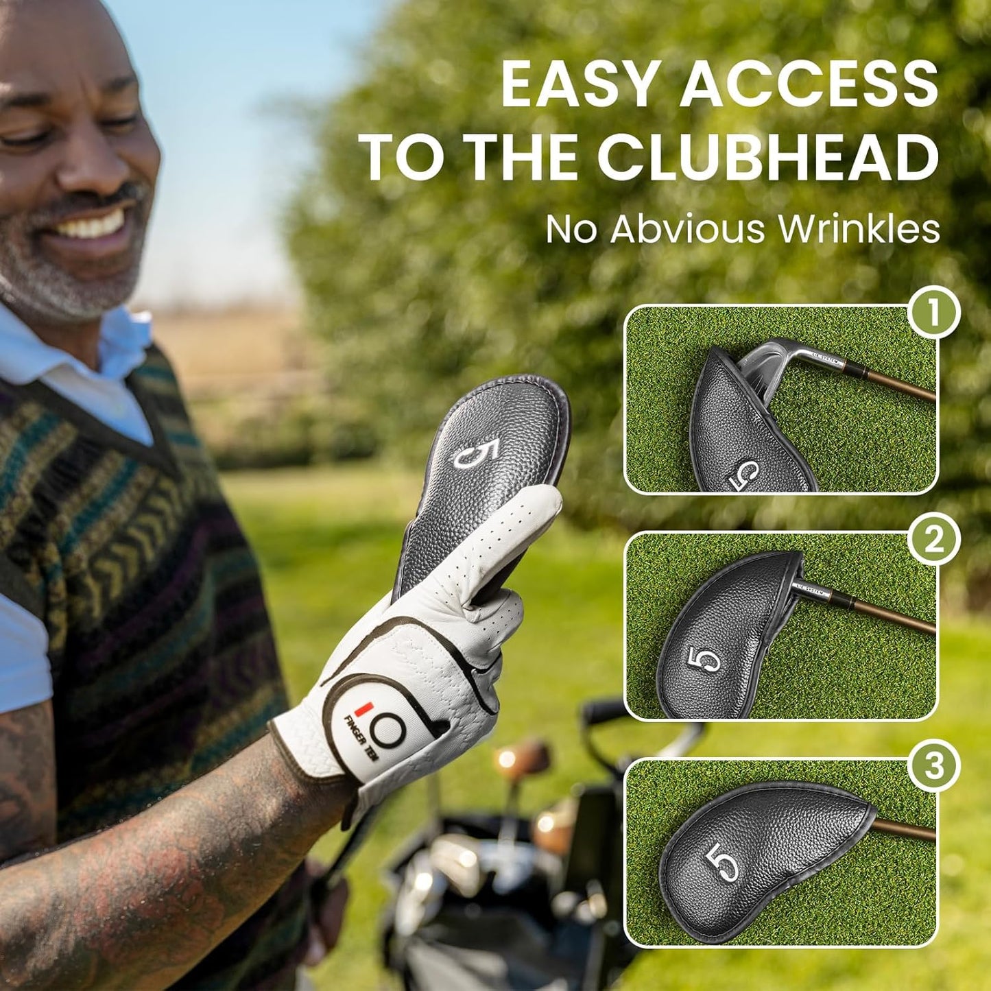FINGER TEN Premium Synthetic Leather Stylish Iron & Wedge Golf Head Covers Value 12 Piece Set
