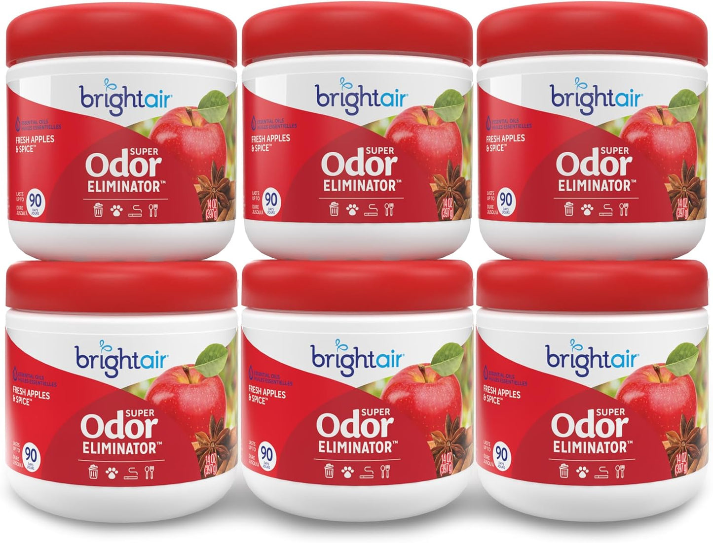 Bright Air 14 oz. Super Odor Eliminator, for Medium-Size Spaces, Fresh Apples & Spice Scent, Case
