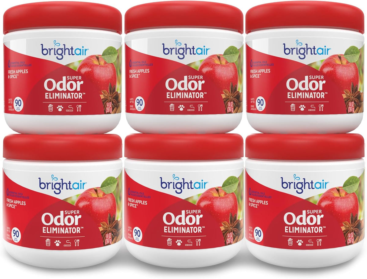 Bright Air 14 oz. Super Odor Eliminator, for Medium-Size Spaces, Fresh Apples & Spice Scent, Case