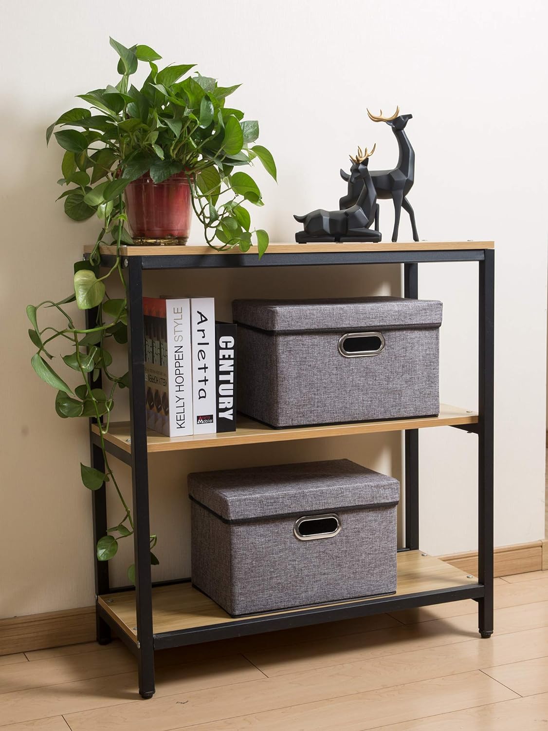 PRANDOM Collapsible Storage Containers with Lids [5-Pack] Linen Fabric Foldable Storage Bins Boxes