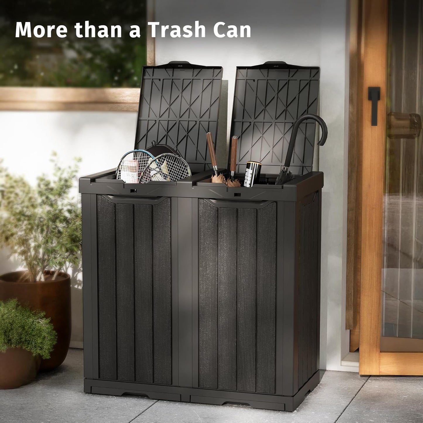 EAST OAK 62 Gallon Outdoor Trash Can | Waterproof Resin Garbage Can with Recycle and Garbage Labels