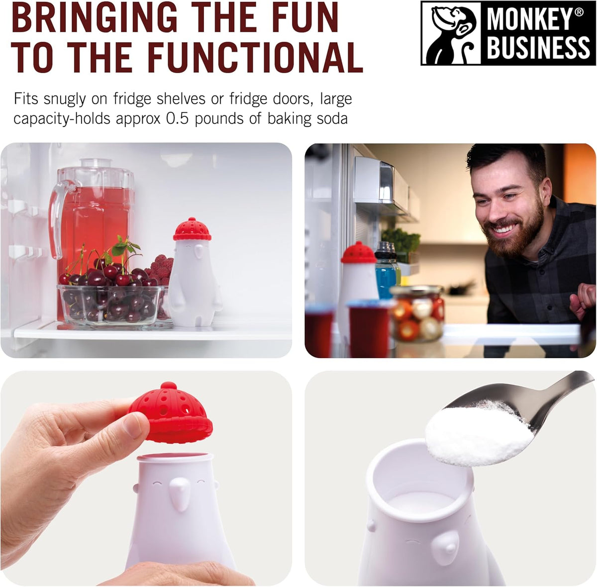 Monkey Business Fill Phil Refrigerator Deodorizer, Baking Soda Container, Baking Soda Fridge