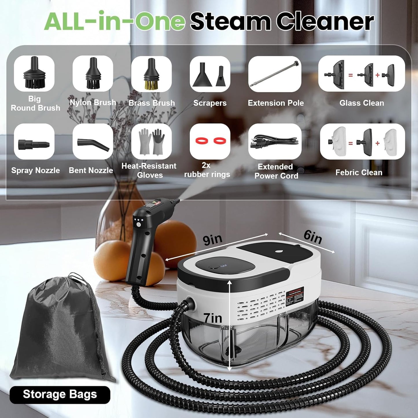 Handheld Steam Cleaner for Home, 2500W High Pressure Steam Cleaner for Car Detailing, 3 Steam
