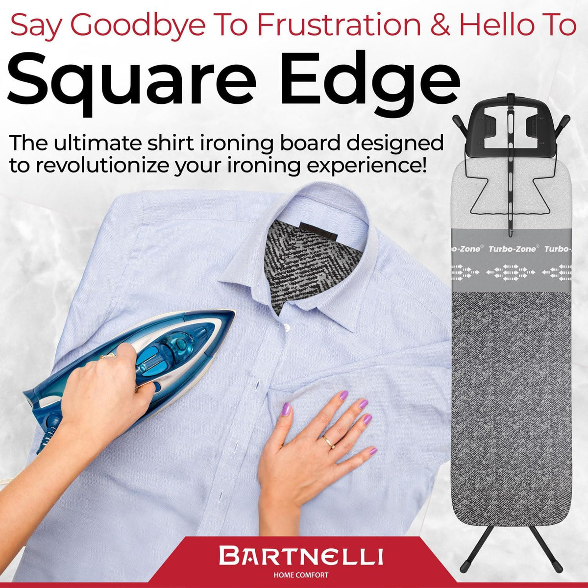 Bartnelli Heavy Duty Ironing Board 48x15 | Designed & Made in Europe with Patent Technology, Turbo