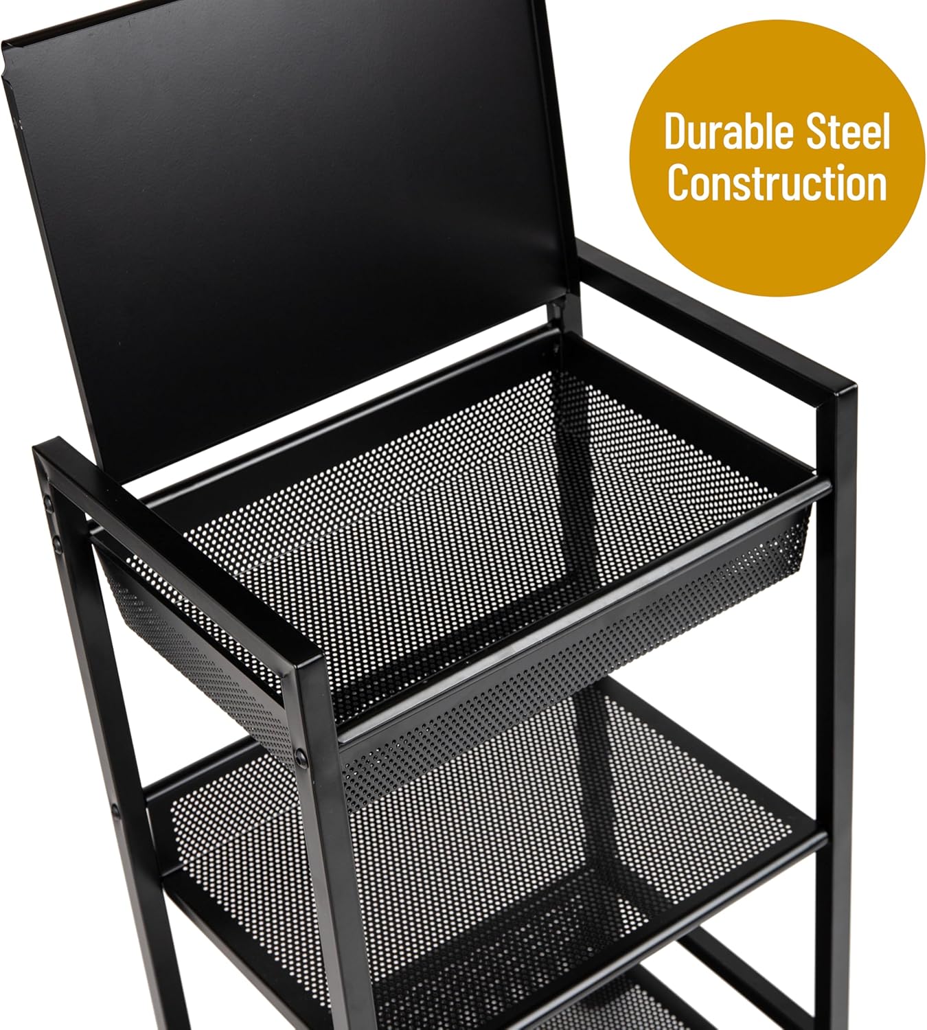 Mind Reader Cart with Covered Compartment, Office Organizer, Storage, 3-Tier, Office, Metal, 15.5"