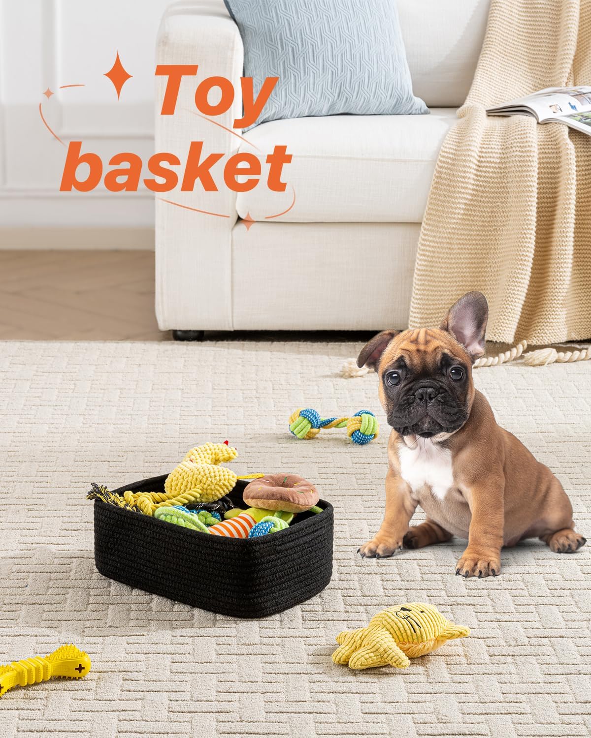 Small Woven Basket, 12 x 8 x 4.5 Inches, Storage Basket for Organizing, Cute Small Rope Shelf