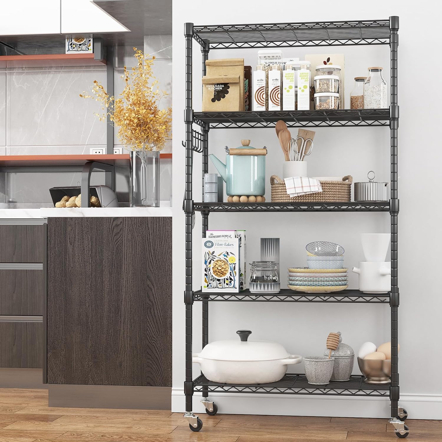 Himimi 5-Tier Storage Shelf Wire Shelving Unit on Wheels Heavy Duty Metal Shelves Adjustable Steel