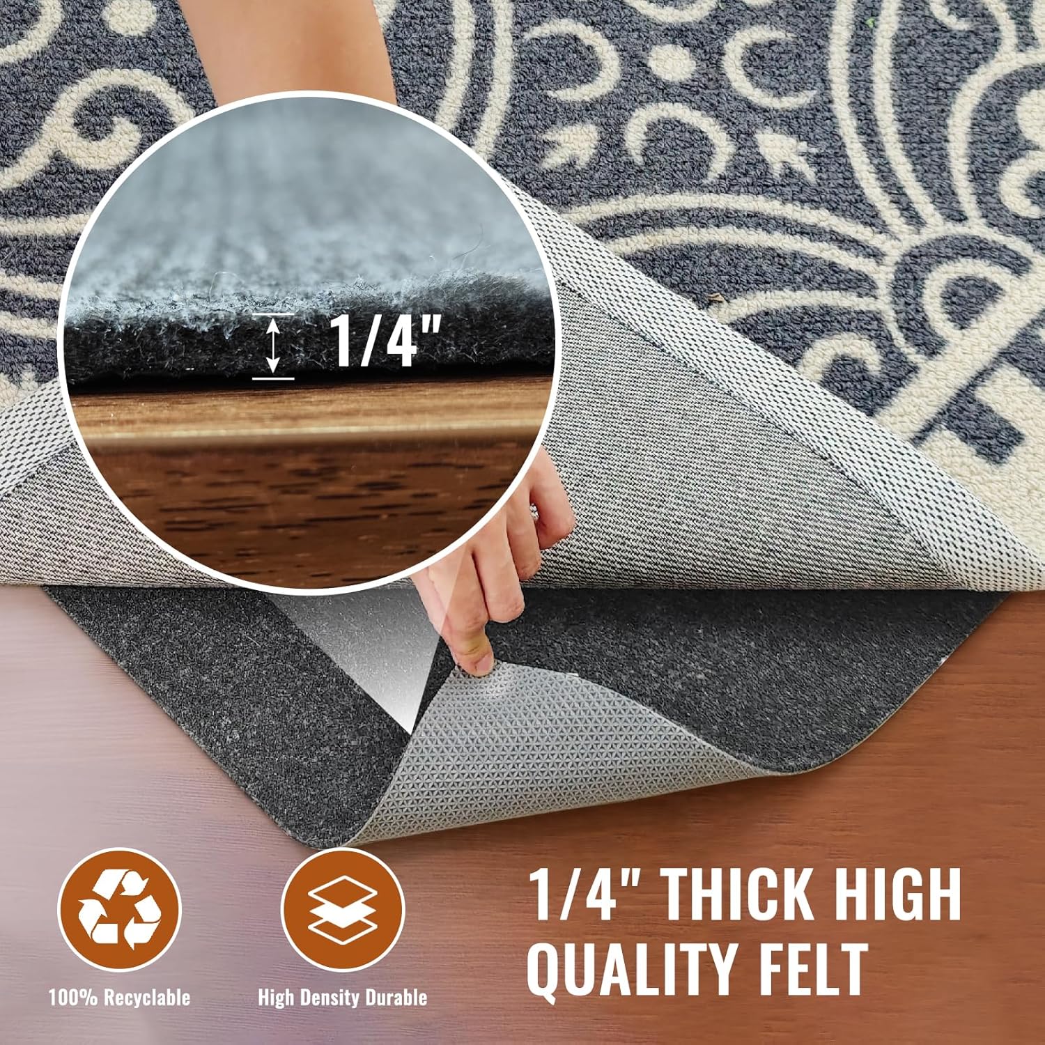 Felt Rug Pad, 2 x 6 Ft Rubber Non-Slip Rug Pad Gripper, Keep Rugs Secure and in Place, Extra Strong