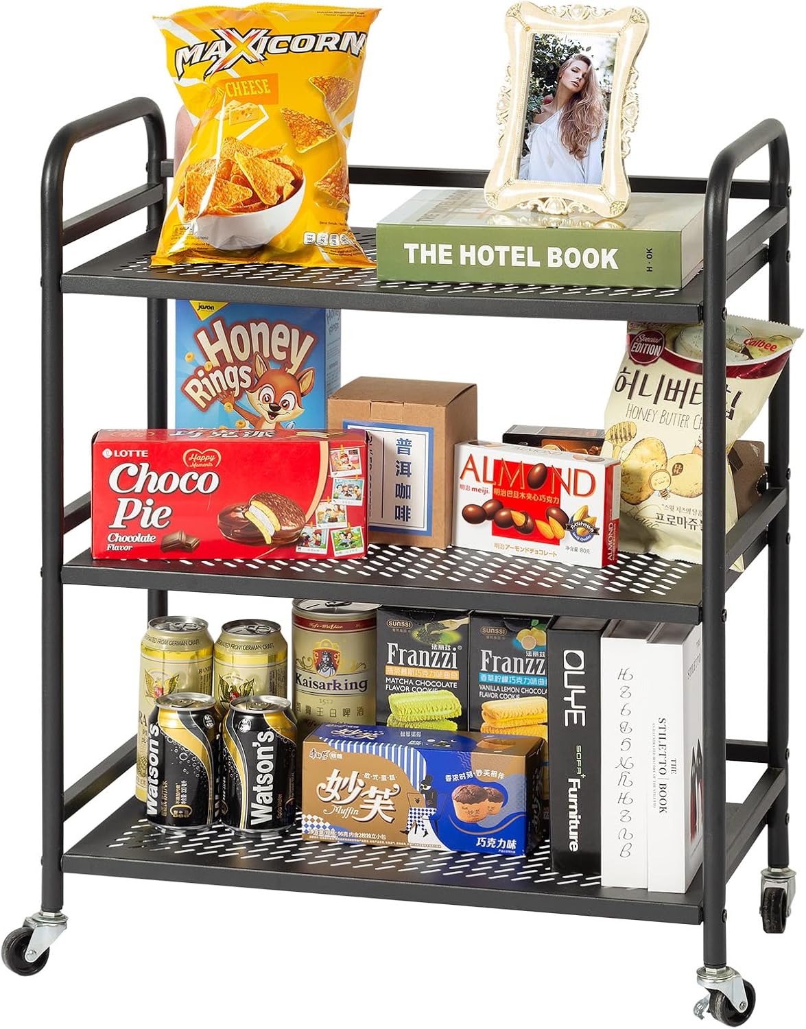 HDANI 3 Tier Metal Rolling Heavy Cart Supports 40 Lbs Per Tier,Rolling Cart with 2 Lockable Wheels