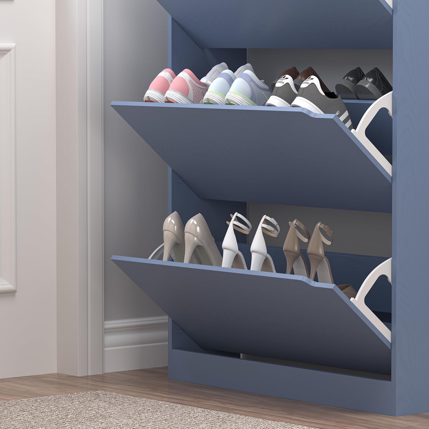 Shoe Cabinet with 3 Flip Drawers, Hidden Wood Shoe Cabinet,Freestanding Shoe Storage Cabinet for