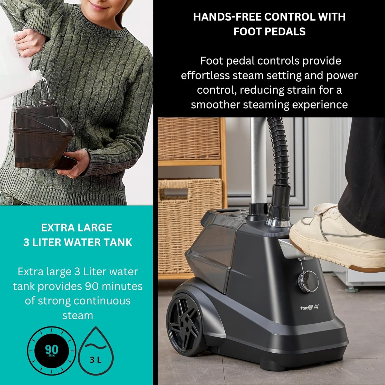 True & Tidy® Heavy-Duty Commercial Industrial Standing Garment Steamer for Clothes, 1800 watts, XL