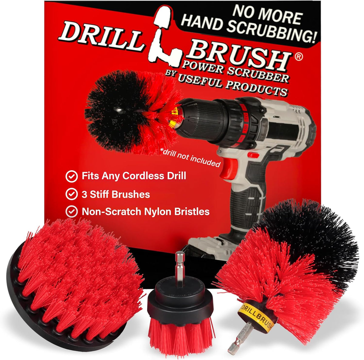 Drillbrush Heavy Duty Stiff Bristle Brush Kit – Power Scrubber Attachment for Concrete, Brick