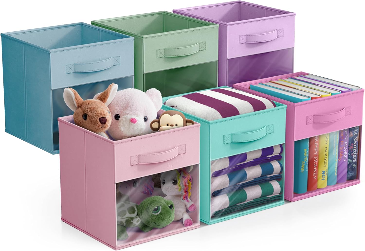 Sorbus 11 Inch Storage Bins with Clear Window - 6 Foldable Baskets for Organizing Clothes, Toys
