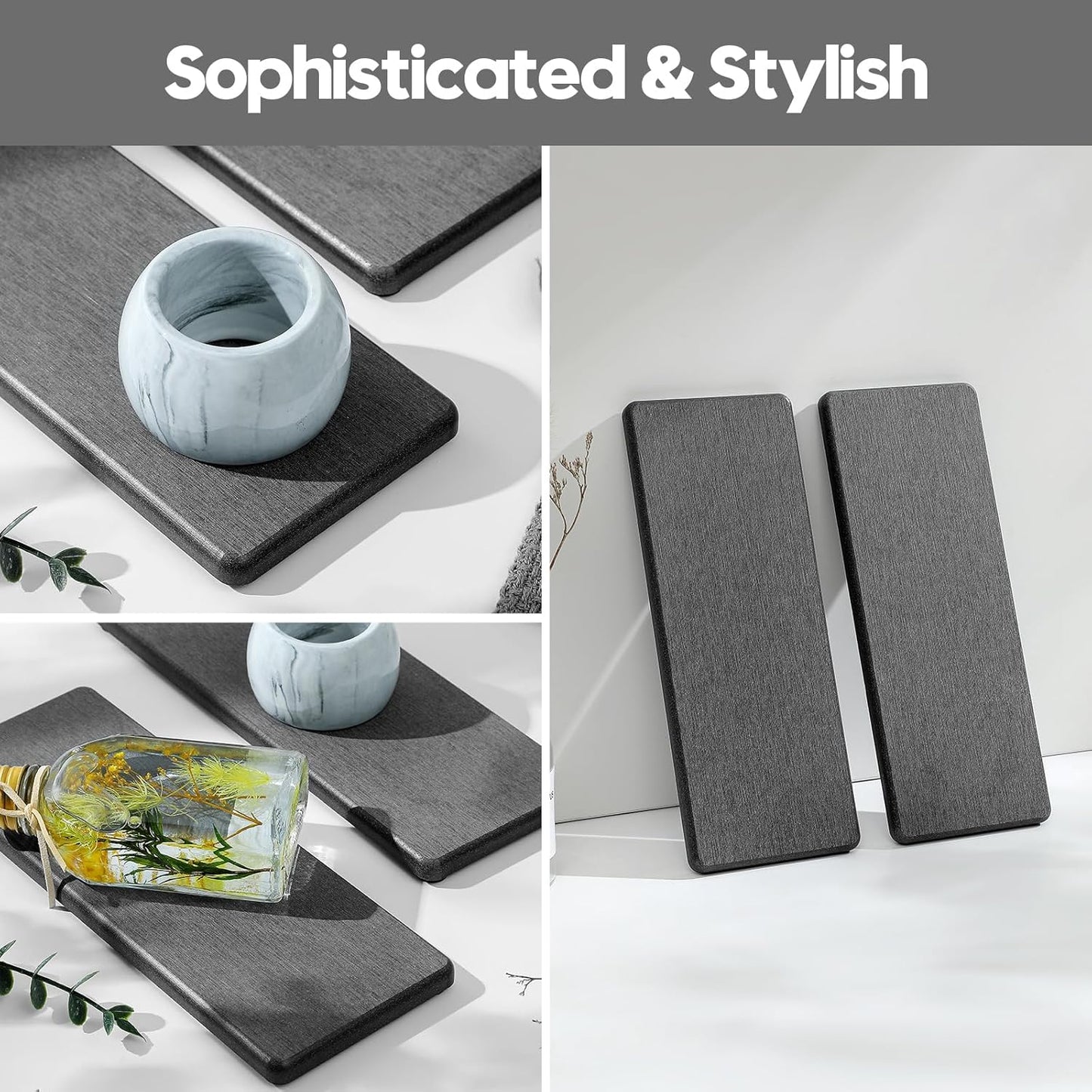 2PCS Bathroom Trays, Water Absorbing Diatomite Stone Quick Drying Mat for Kitchen Counter, Dish