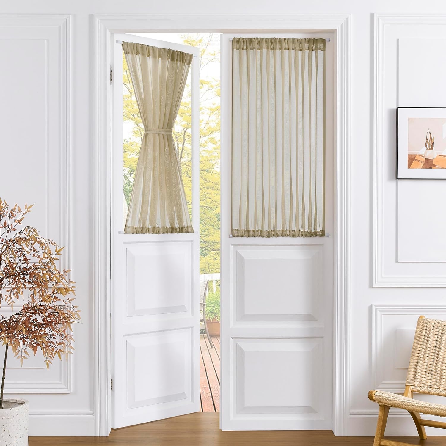 Tollpiz Small Sheer Door Curtain Closet Linen Textured Curtain Sheers Doorway Light Filtering Voile