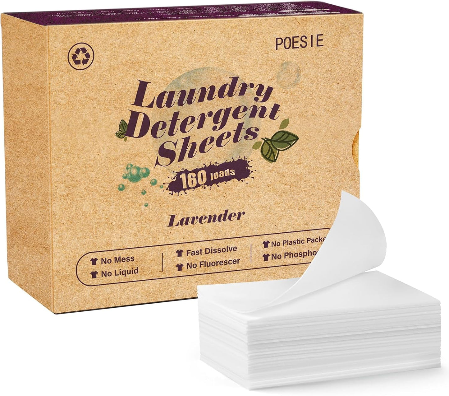 Poesie Laundry Detergent Sheets Lavender Scent 160 Count Soap Sheets Non-Plastic Hypoallergenic
